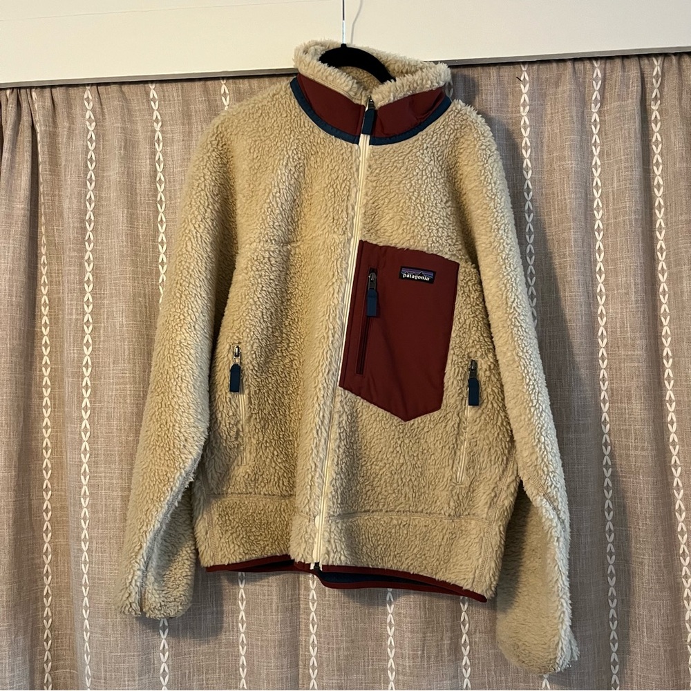 Men's Classic Retro-X® Fleece Jacket Cream and Maroon Size Medium
